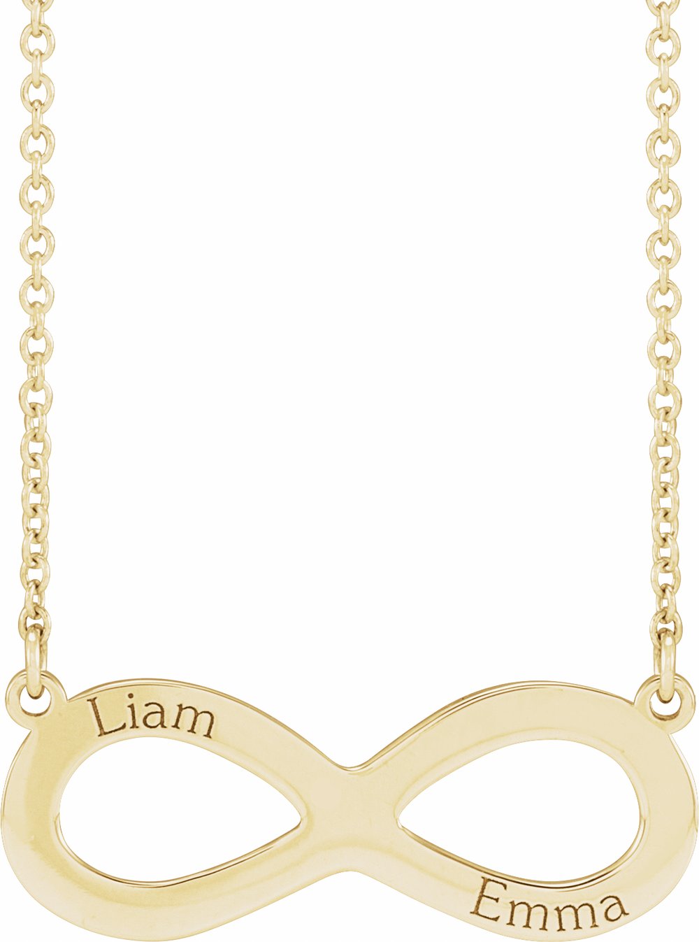 14K Yellow Gold Engravable Infinity Family 18" Necklace