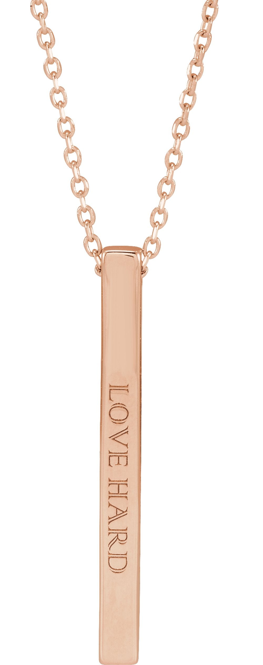 14K Rose Engravable Four-Sided Bar 16-18" Necklace