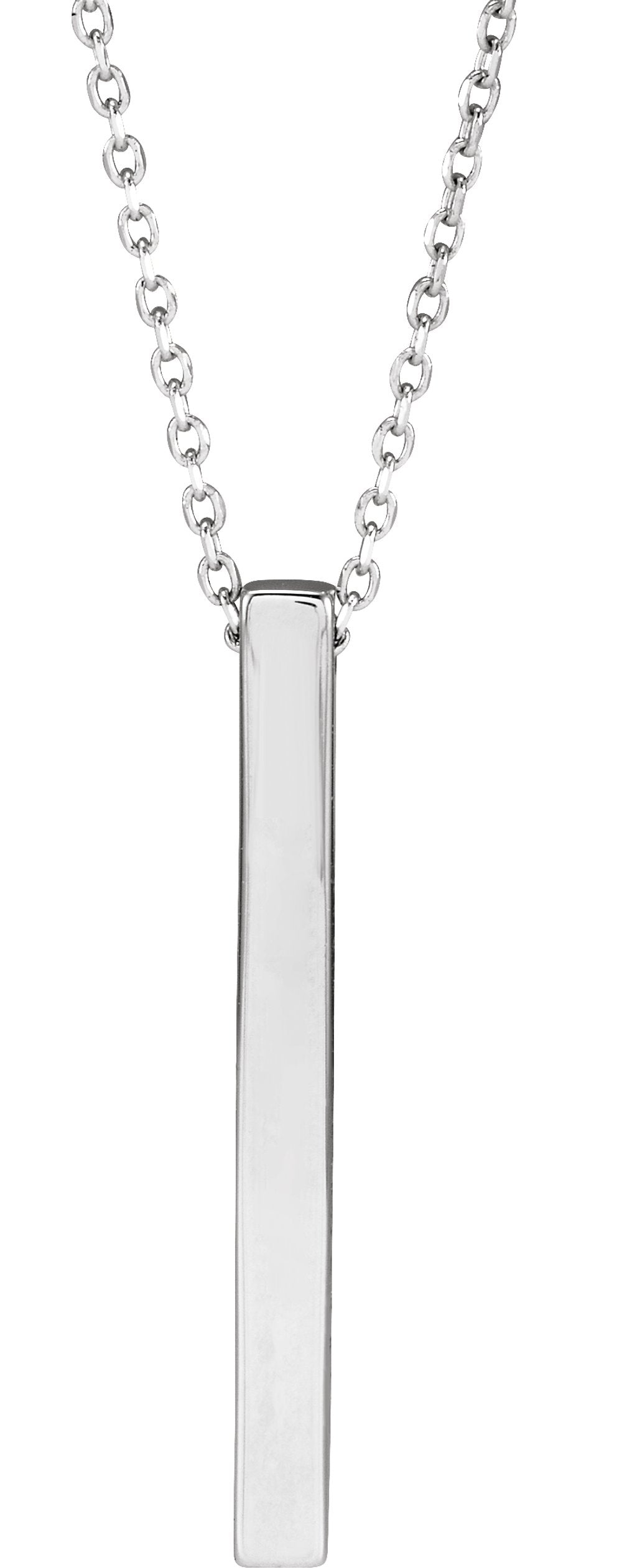 14K White Gold Engravable Four-Sided Bar 16-18" Necklace