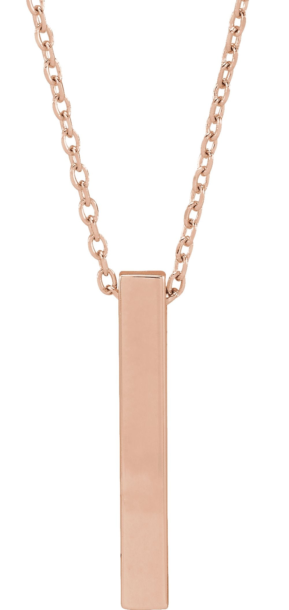 14K Rose Gold Engravable Four-Sided Bar 16-18" Necklace