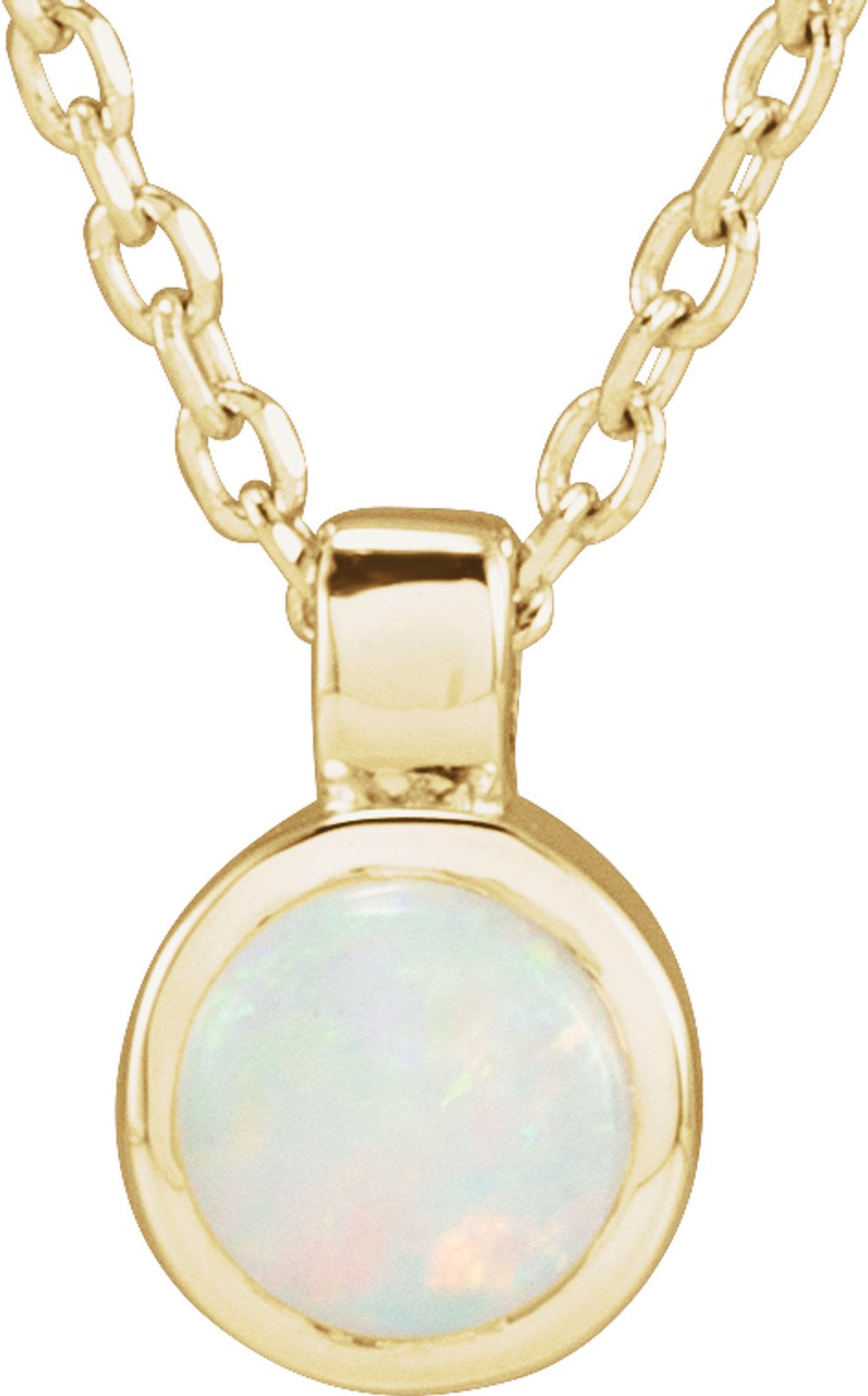 14K Yellow Gold Natural White Opal Bezel-Set 16-18" Necklace