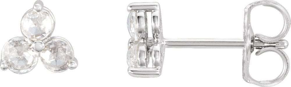 14K White Gold 1/3 CTW Rose-Cut Natural Diamond Three-Stone Earrings