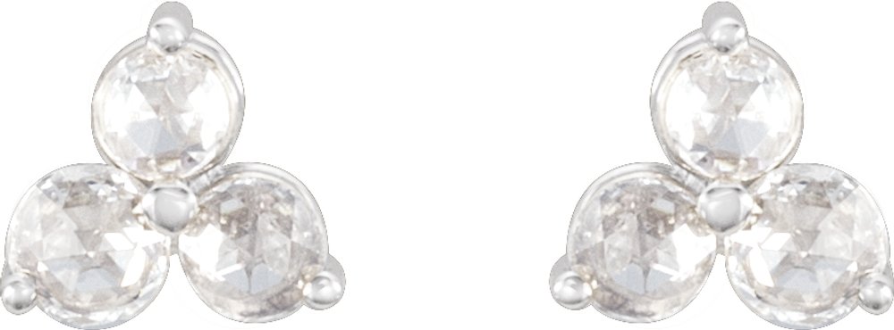 14K White 1/3 CTW Rose-Cut Natural Diamond Three-Stone Earrings