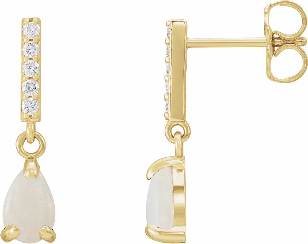 14K Yellow Gold Natural White Opal & .08 CTW Natural Diamond Earrings