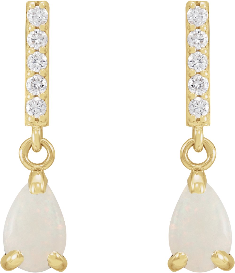 14K Yellow Natural White Opal & .08 CTW Natural Diamond Earrings