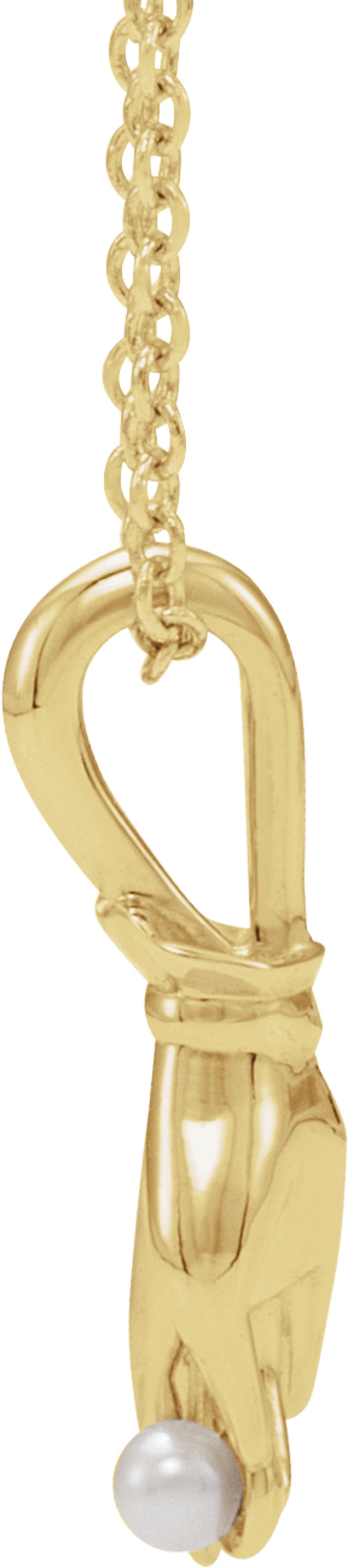 14K Yellow Gold Cultured White Seed Pearl Buddha Hand 16-18" Necklace