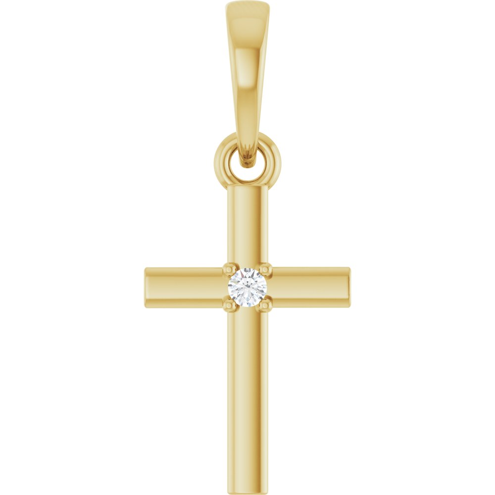 14K Yellow Gold .015 CT Natural Diamond Cross Pendant