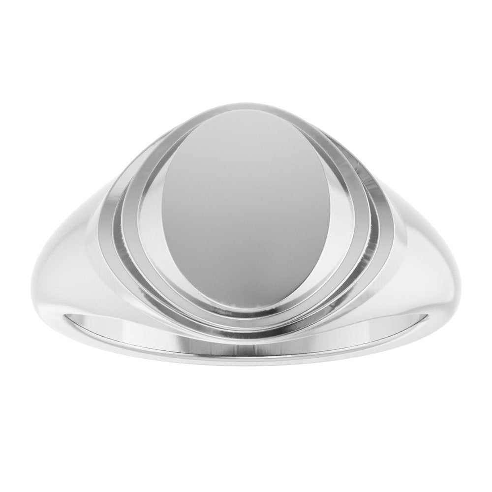 14K White 11.3x14.6 mm Engravable Oval Signet Ring