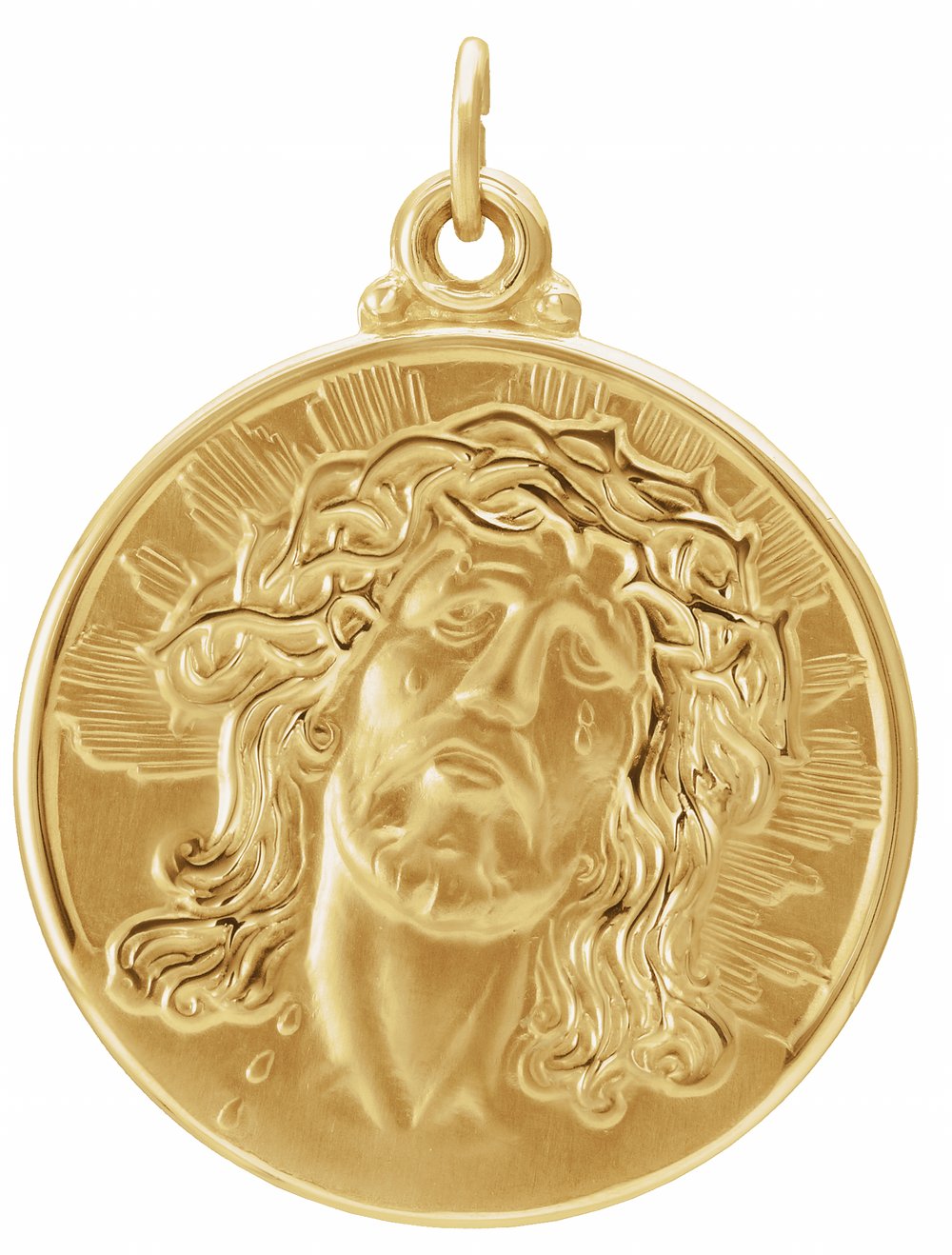 14K Yellow Gold 23 mm Round Face of Jesus (Ecce Homo) Medal