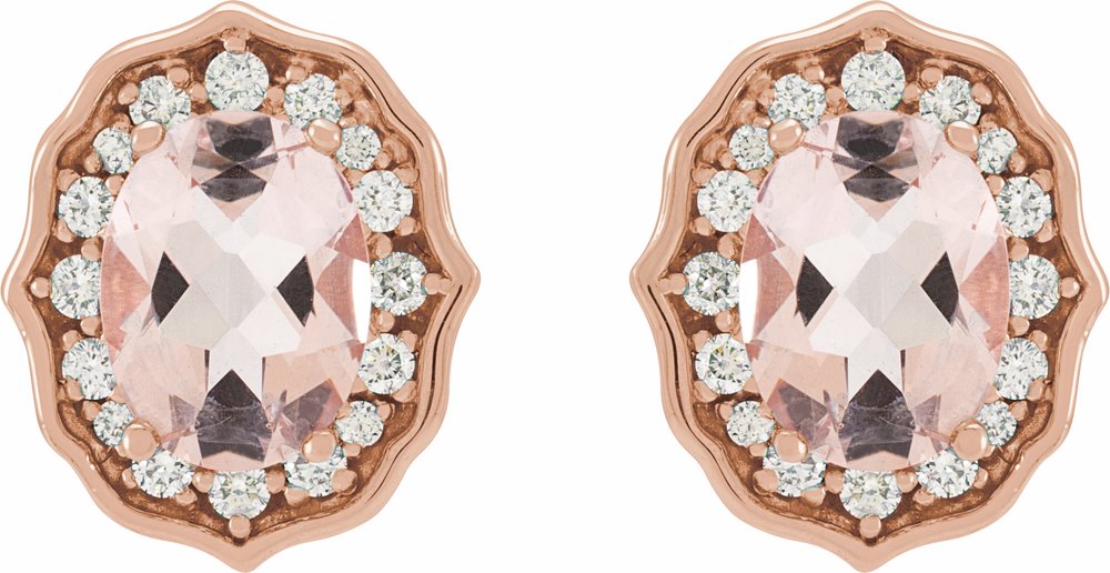 14K Rose Natural Peach Morganite & 1/3 CTW Natural Diamond Earrings