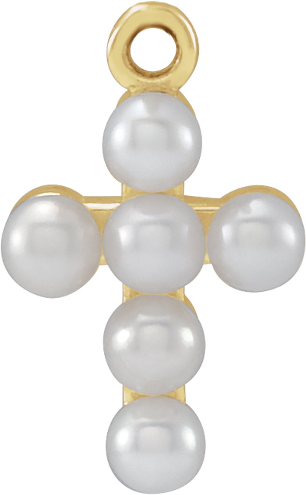 14K Yellow Cultured White Seed Pearl Cross Dangle