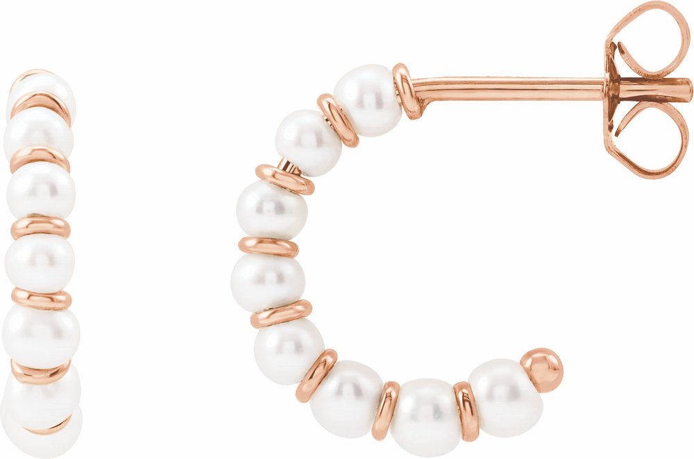 14K Rose Gold Cultured White Freshwater Pearl 14.9 mm Hoop Earrings