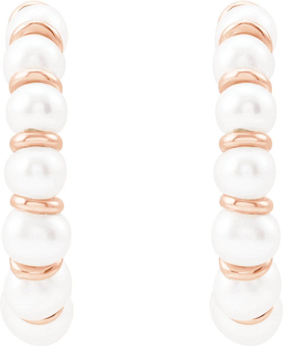 14K Rose Gold Cultured White Freshwater Pearl 14.9 mm Hoop Earrings