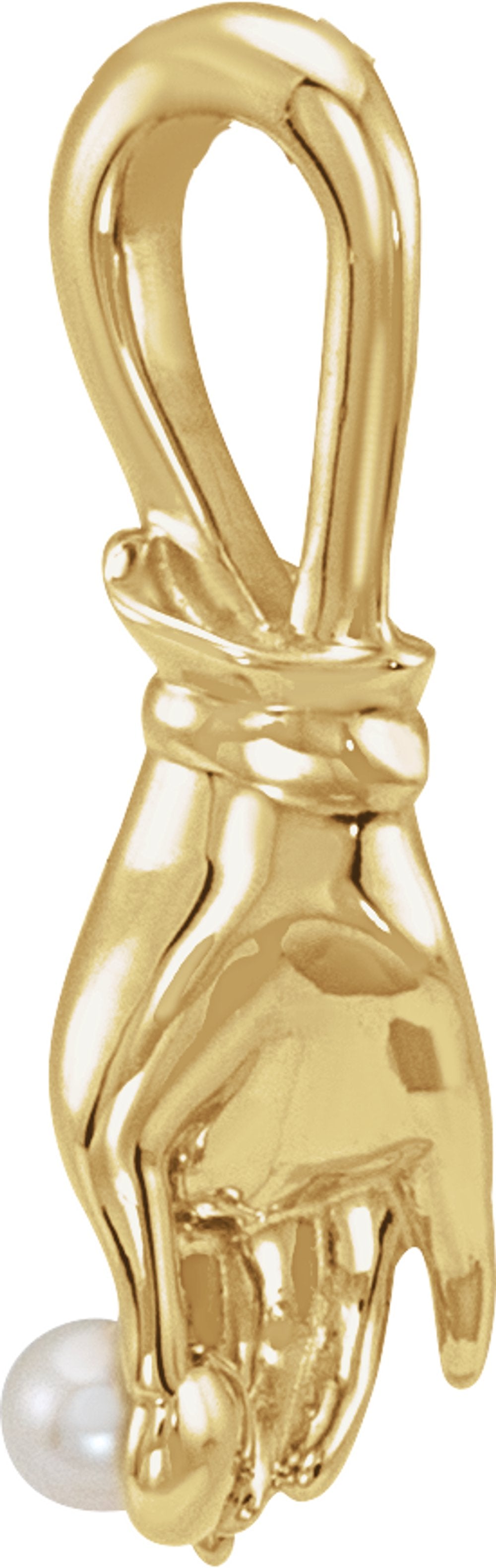 14K Yellow Gold Cultured White Seed Pearl Buddha Hand Pendant