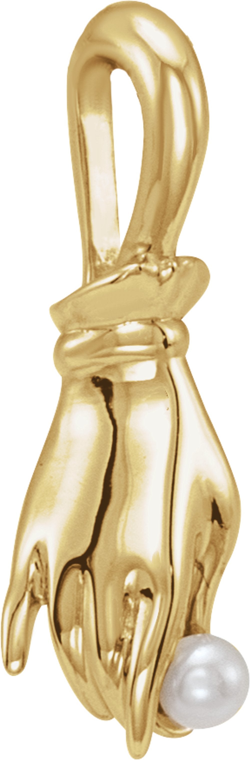 14K Yellow Gold Cultured White Seed Pearl Buddha Hand Pendant