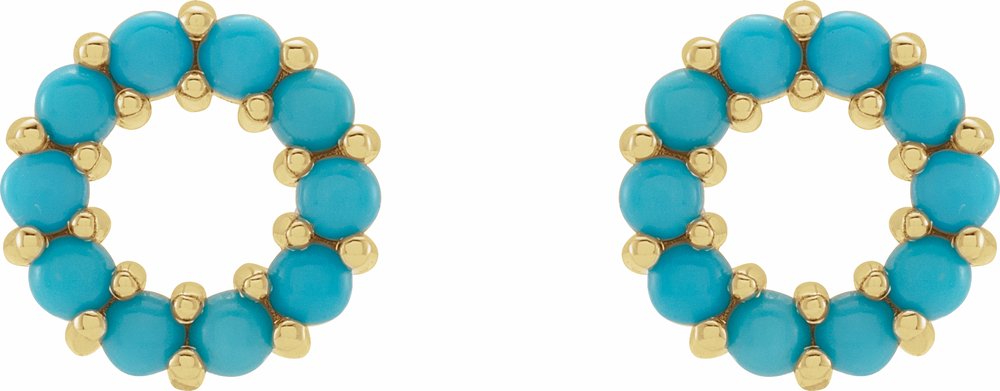 14K Yellow Natural Turquoise Cabochon Earrings