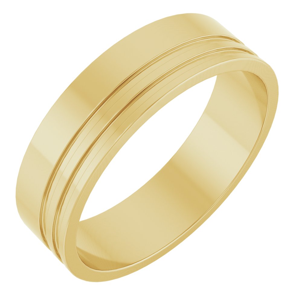 14K Yellow Gold 6 mm Grooved Flat Band Size 8