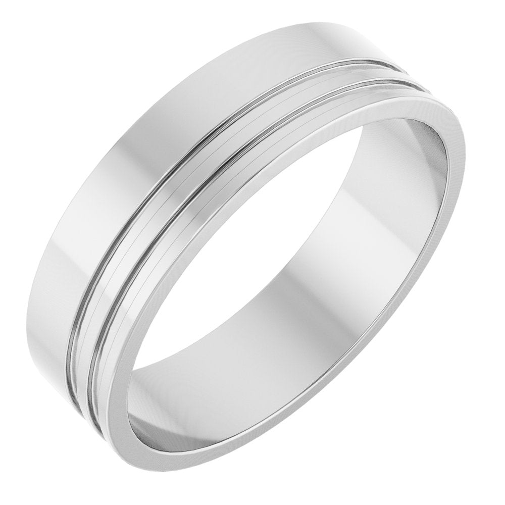 14K White Gold 6 mm Grooved Flat Band Size 10