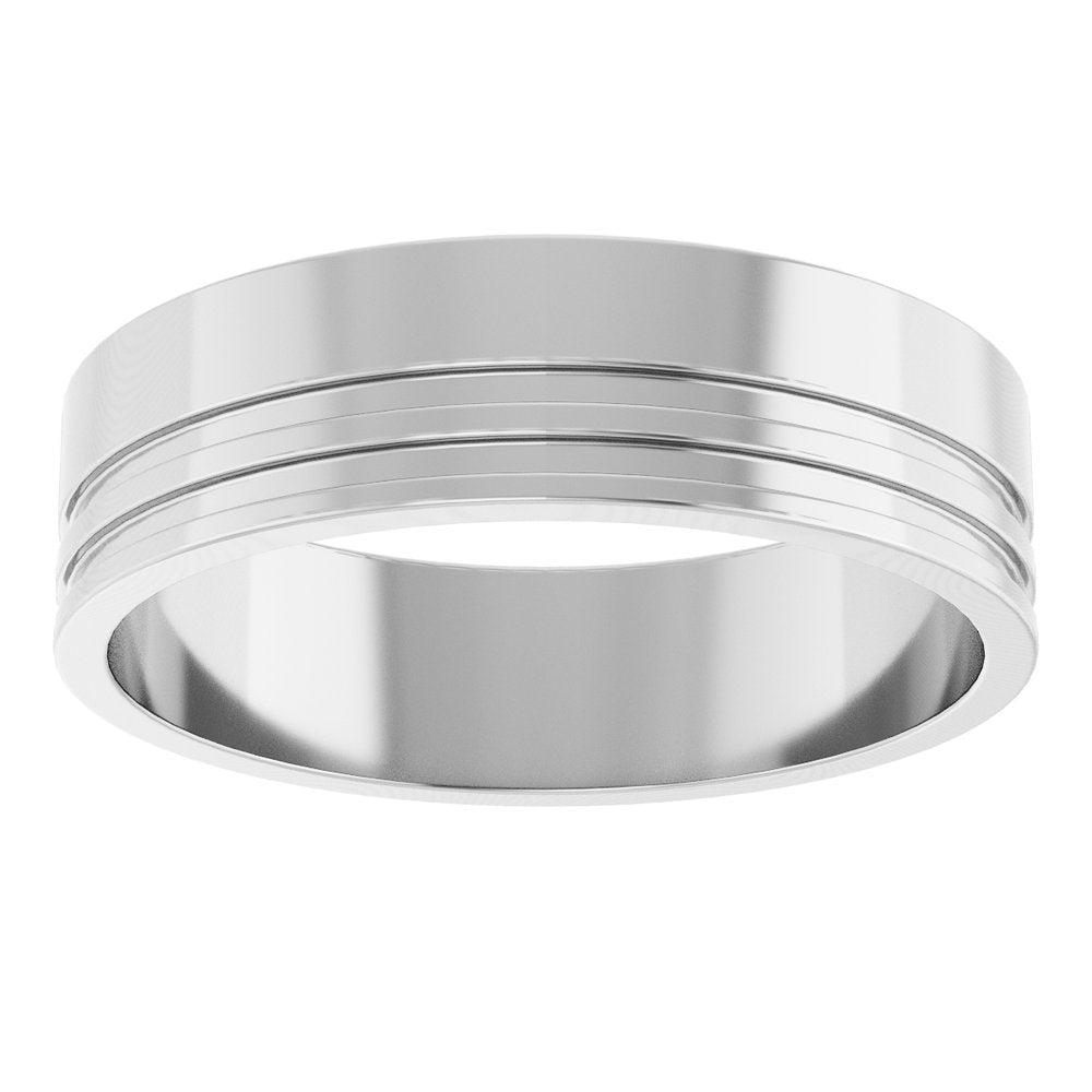 14K White Gold 6 mm Grooved Flat Band Size 10