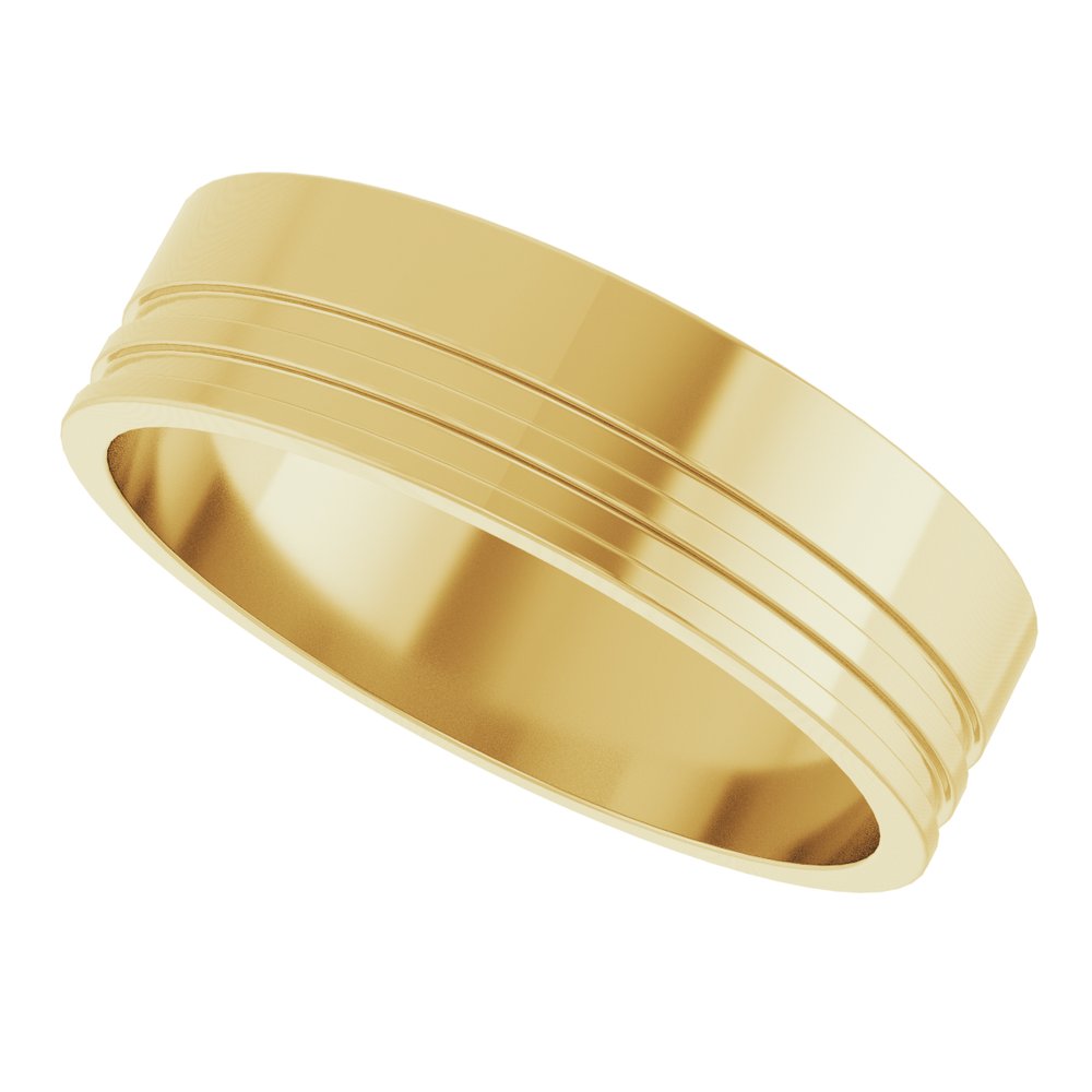 14K Yellow Gold 6 mm Grooved Flat Band Size 8