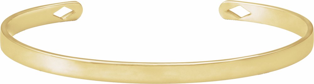 14K Yellow Gold Engravable Pierced Diamond Cuff 7" Bracelet