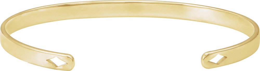 14K Yellow Gold Engravable Pierced Diamond Cuff 7" Bracelet