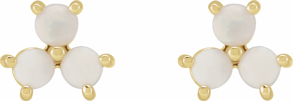 14K Yellow White Opal Three-Stone Cabochon Earrings