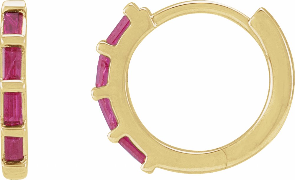 14K Yellow Gold Natural Ruby Huggie Earrings