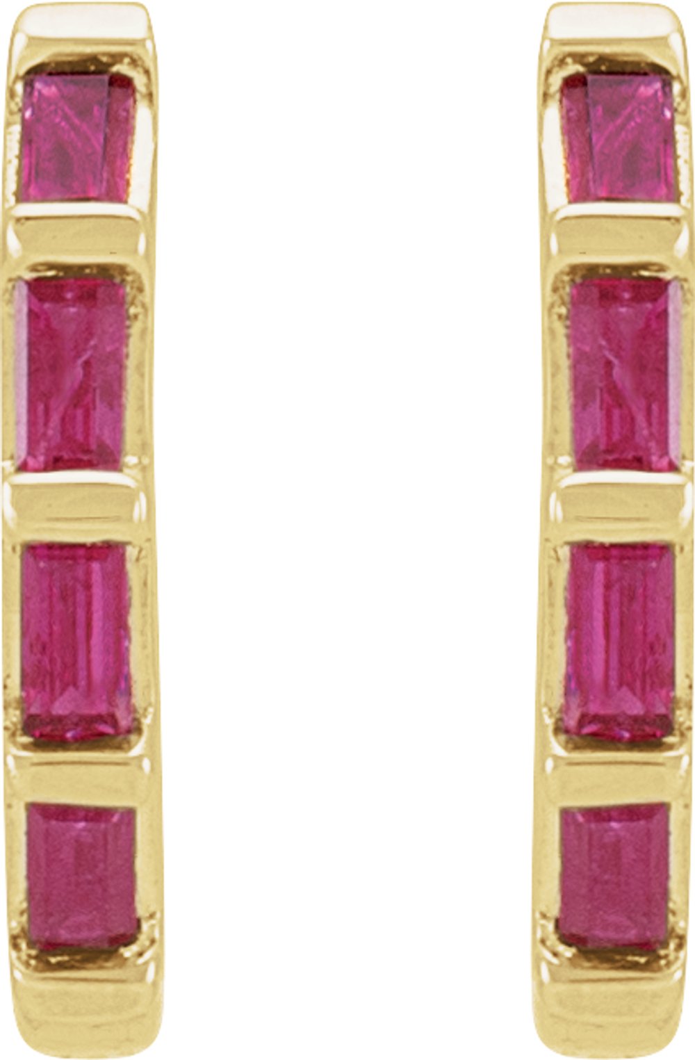 14K Yellow Gold Natural Ruby Huggie Earrings