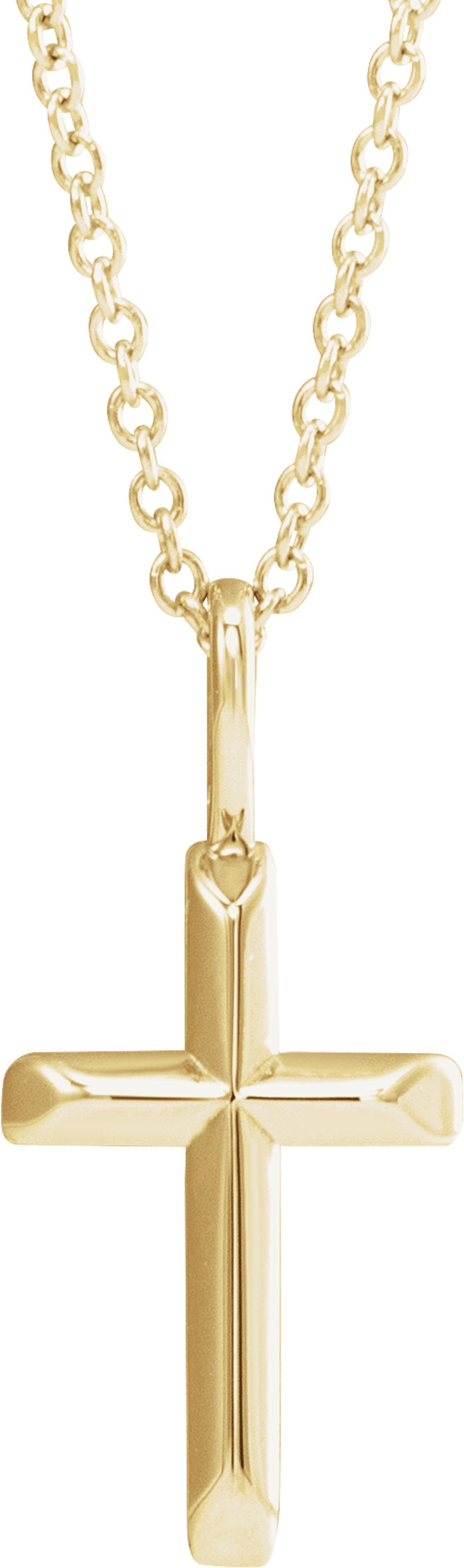 14K Yellow Gold Knife-Edge Cross 16-18" Necklace