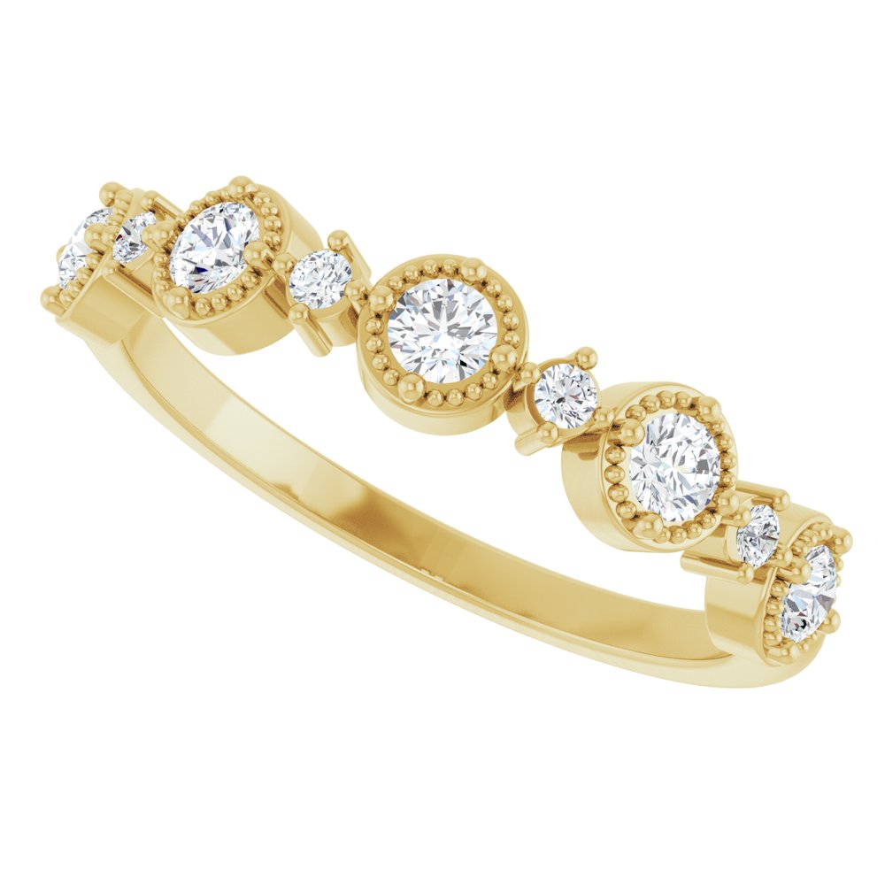 14K Yellow 1/3 CTW Natural Diamond Beaded Halo Anniversary Band
