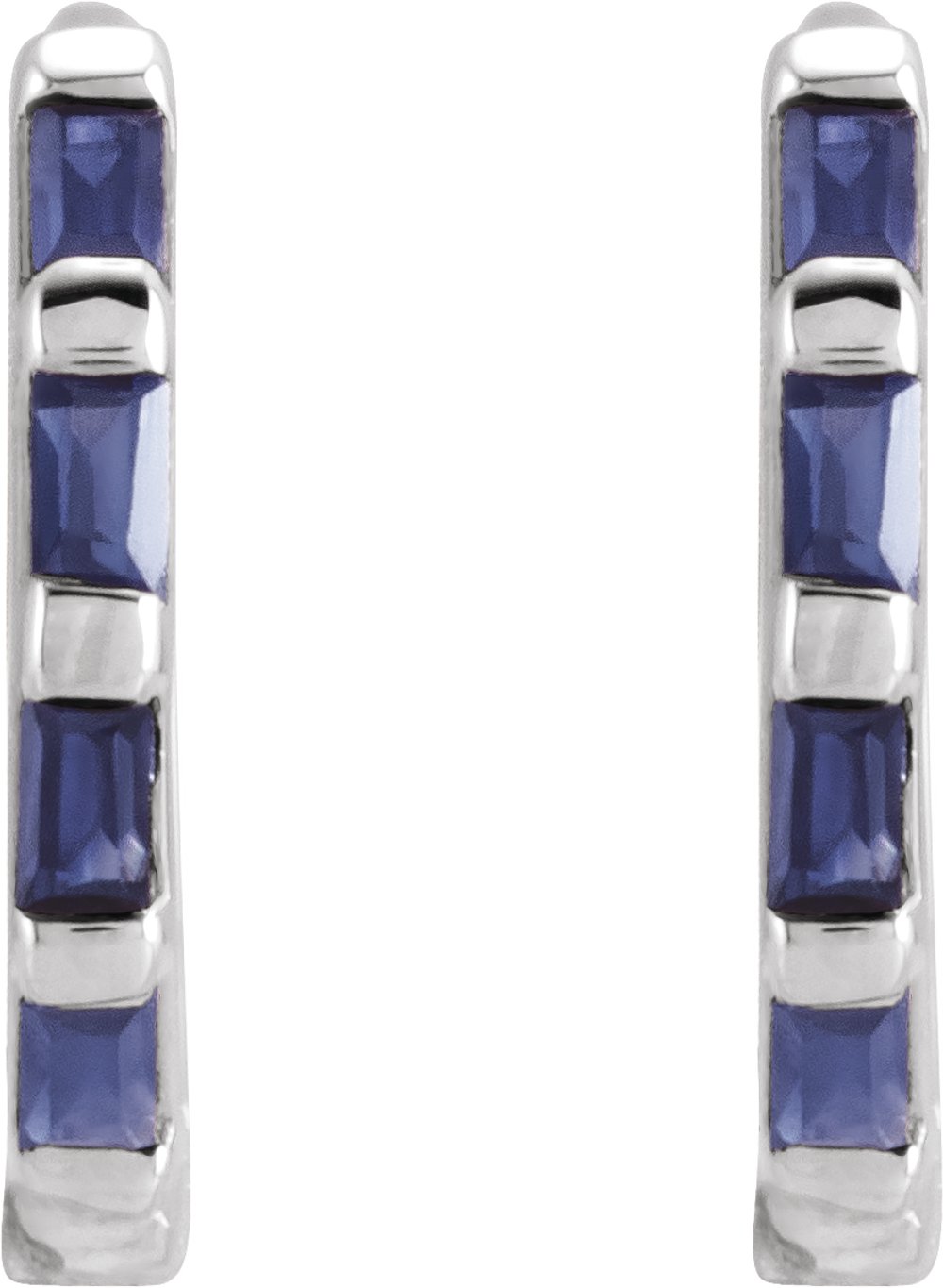 14K White Gold Natural Blue Sapphire Huggie Earrings