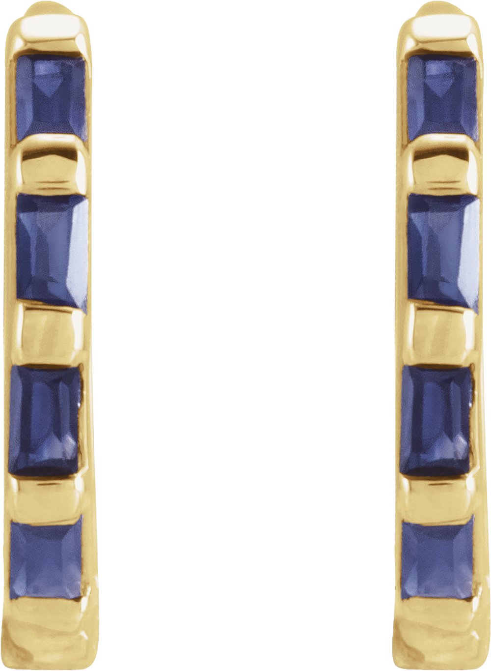 14K Yellow Gold Natural Blue Sapphire Huggie Earrings