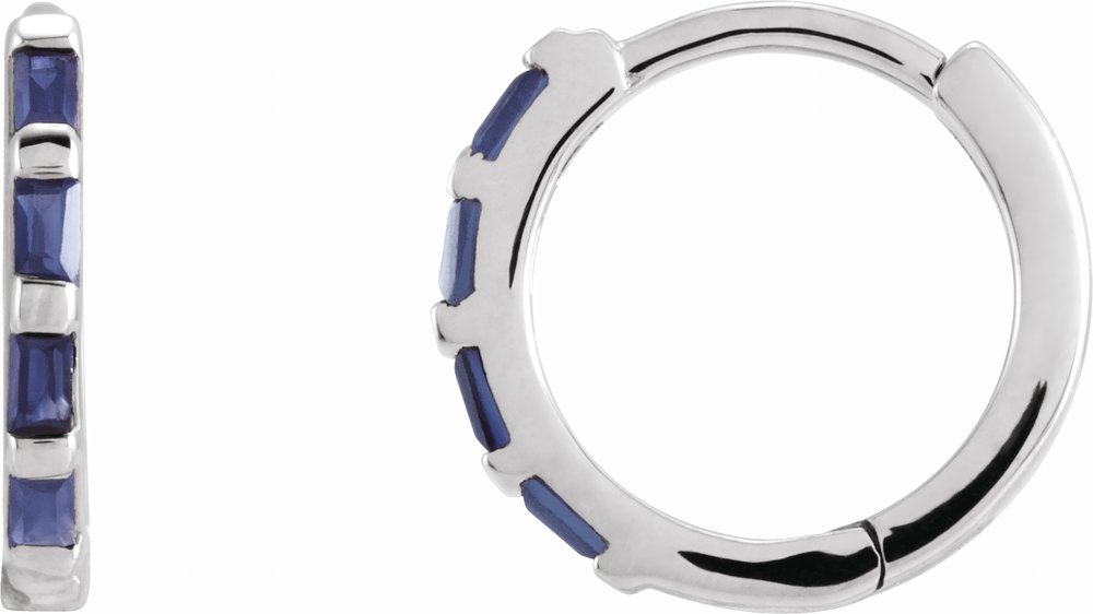 14K White Gold Natural Blue Sapphire Huggie Earrings
