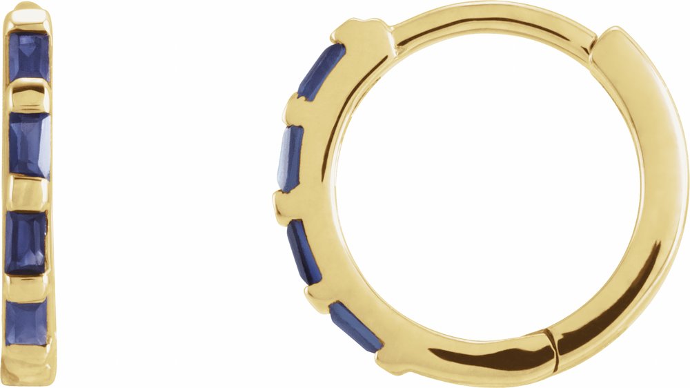 14K Yellow Gold Natural Blue Sapphire Huggie Earrings