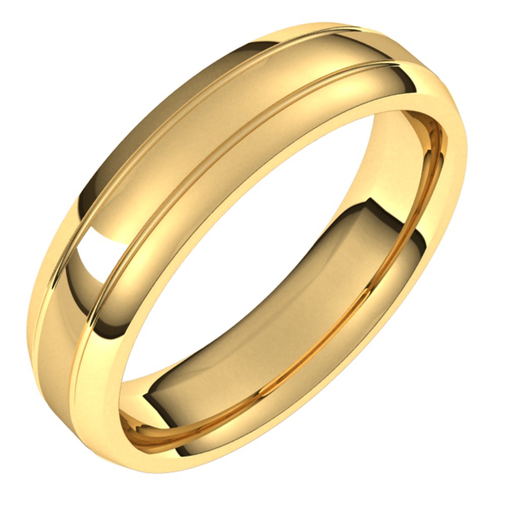 14K Yellow Gold 5 mm Beveled-Edge Grooved Comfort-Fit Half Round Band Size 10