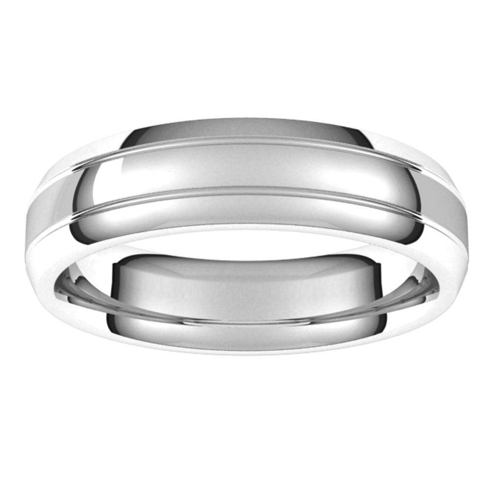 14K White Gold 5 mm Beveled-Edge Grooved Comfort-Fit Half Round Band Size 9