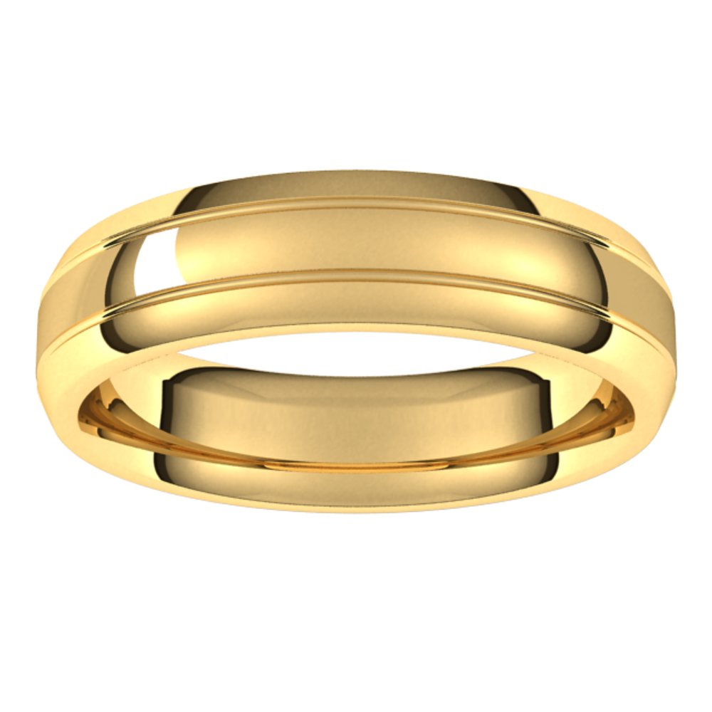 14K Yellow Gold 5 mm Beveled-Edge Grooved Comfort-Fit Half Round Band Size 10
