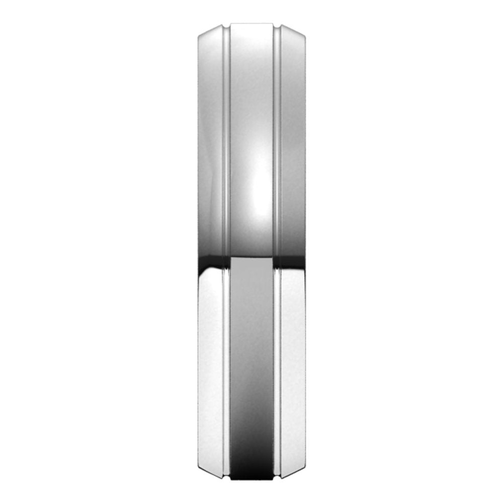 14K White 5 mm Beveled-Edge Grooved Comfort-Fit Half Round Band