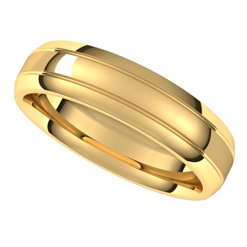 14K Yellow Gold 5 mm Beveled-Edge Grooved Comfort-Fit Half Round Band Size 10