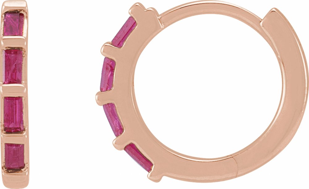 14K Rose Natural Ruby Huggie Earrings