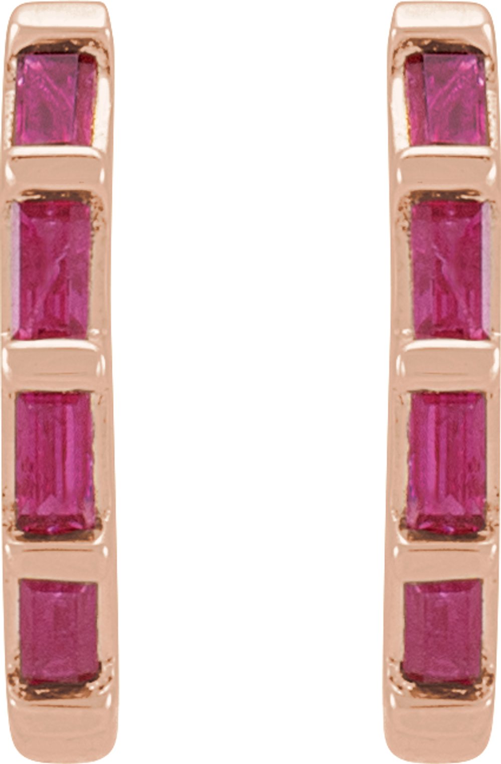 14K Rose Natural Ruby Huggie Earrings
