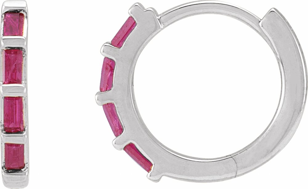 14K White Gold Natural Ruby Huggie Earrings