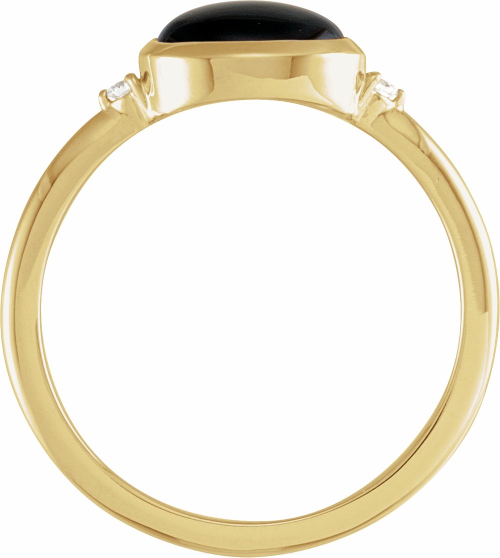 14K Yellow Gold 9x7 mm Round Natural Black Onyx & .03 CTW Natural Diamond Ring