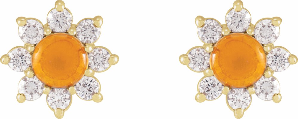 14K Yellow Natural Citrine & 1/8 CTW Natural Diamond Flower Earrings