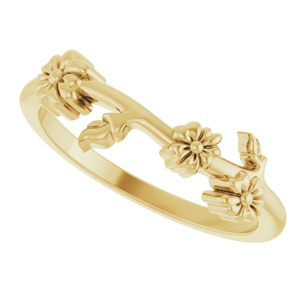 14K Yellow Floral Stackable Ring