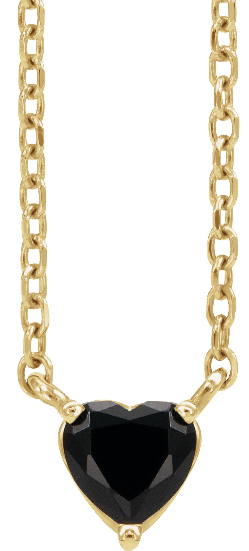 14K Yellow Gold Natural Black Onyx Heart 16-18" Necklace