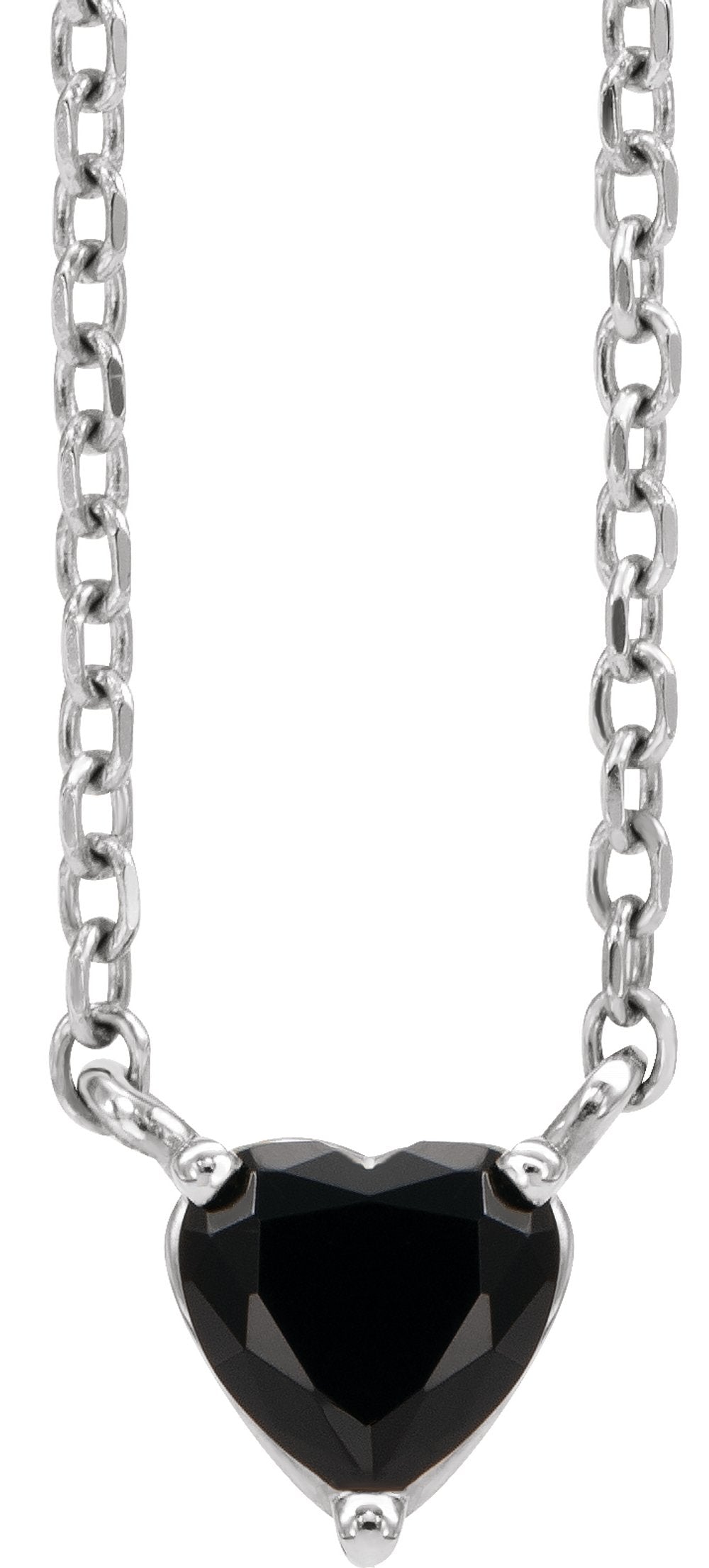 14K White Natural Black Onyx Heart 16-18" Necklace