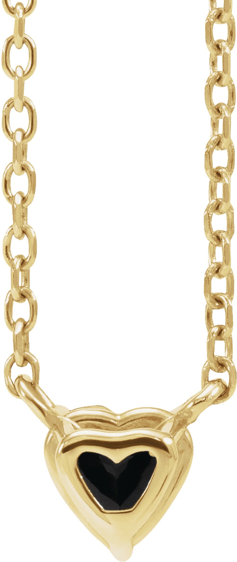 14K Yellow Gold Natural Black Onyx Heart 16-18" Necklace