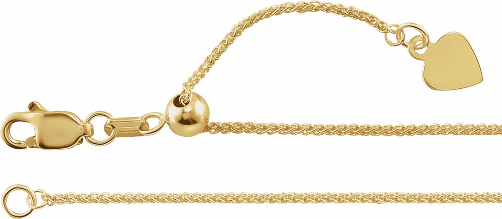14K Yellow Gold 1 mm Adjustable Wheat 16-22" Chain